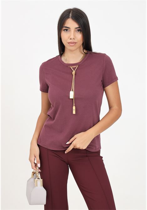 Burgundy women's short sleeve t-shirt with necklace ELISABETTA FRANCHI | MA00946E2CG3